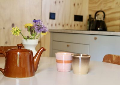 Interieur van tiny house met hottub in Drenthe