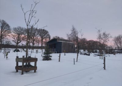 Tiny house in de sneeuw in Drenthe